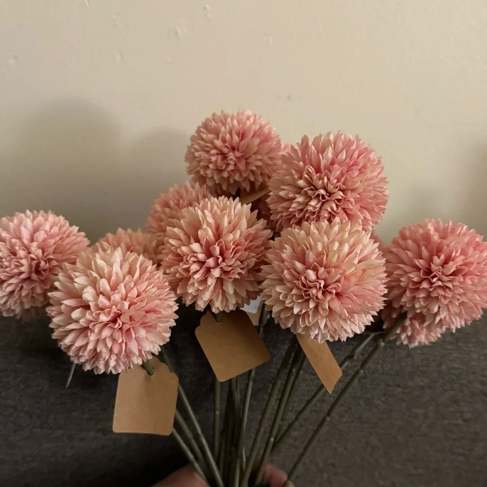 New set of 14/ Pink Floral  Pom Pom pics Bouquet - Home Accents